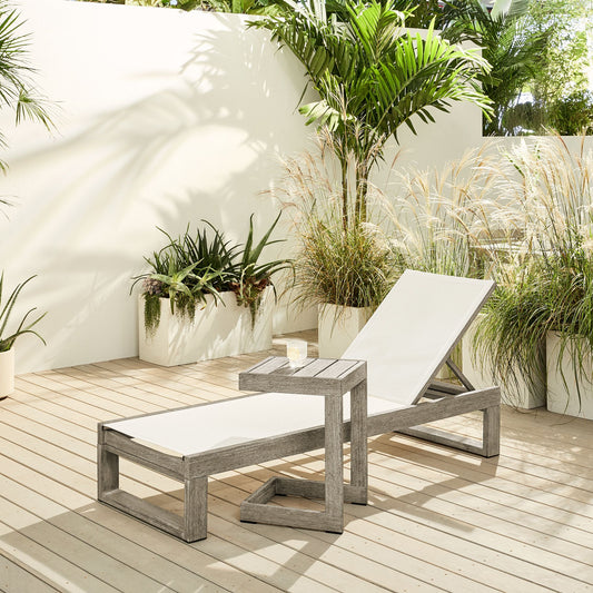 Portside Outdoor Textilene Chaise Lounge & C-Shaped Side Table Set